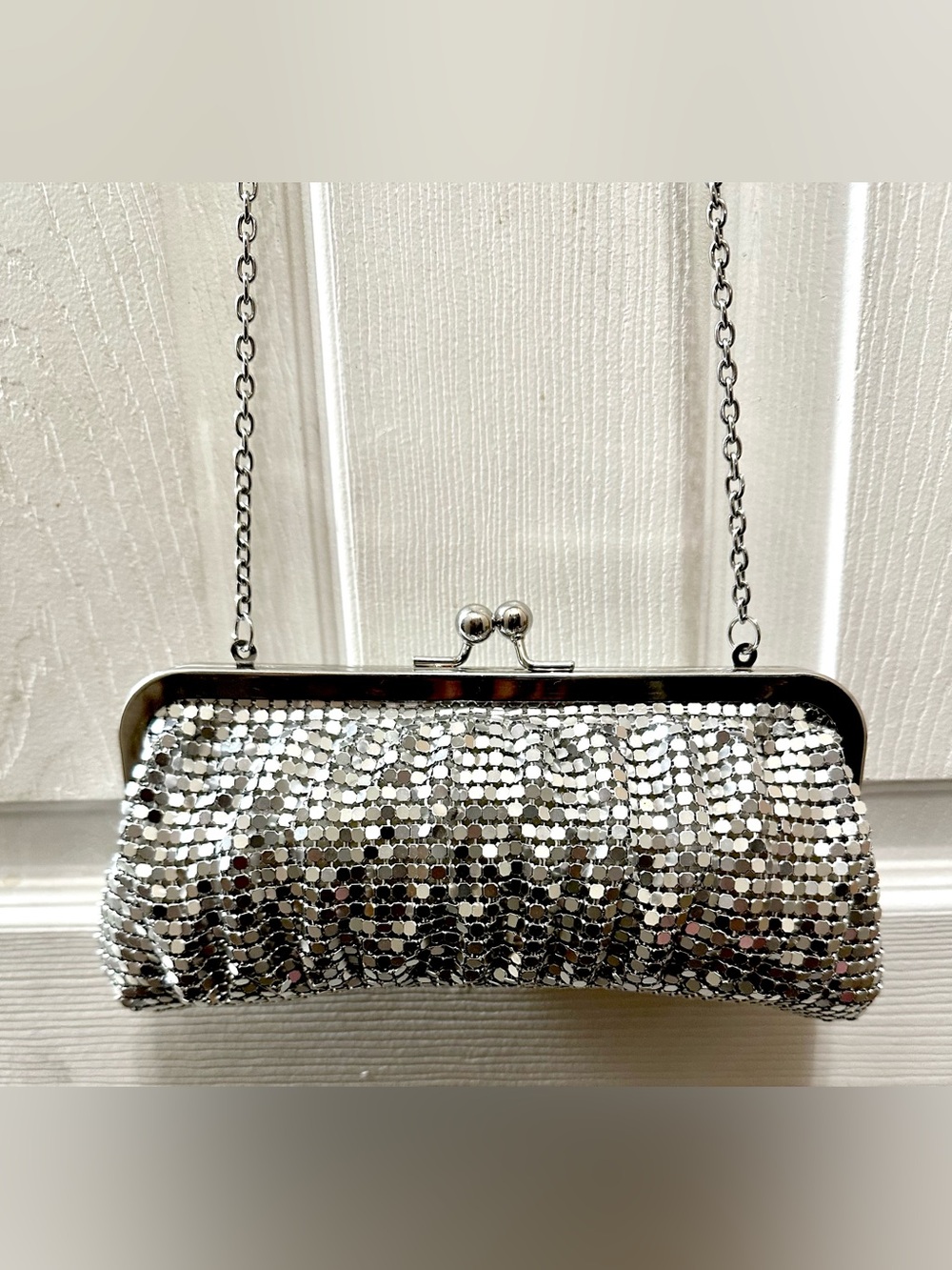 Icing Silver Sequin Evening Clutch with Chain Strap